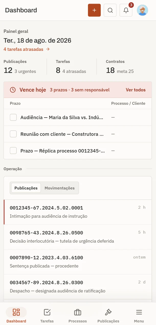 Painel do Argos no celular, com os prazos que vencem hoje.